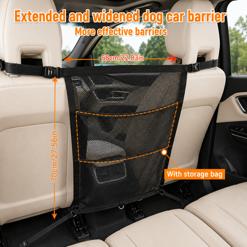 Dogstow Front-Seat Barrier | Adjustable Net with Storage Pockets