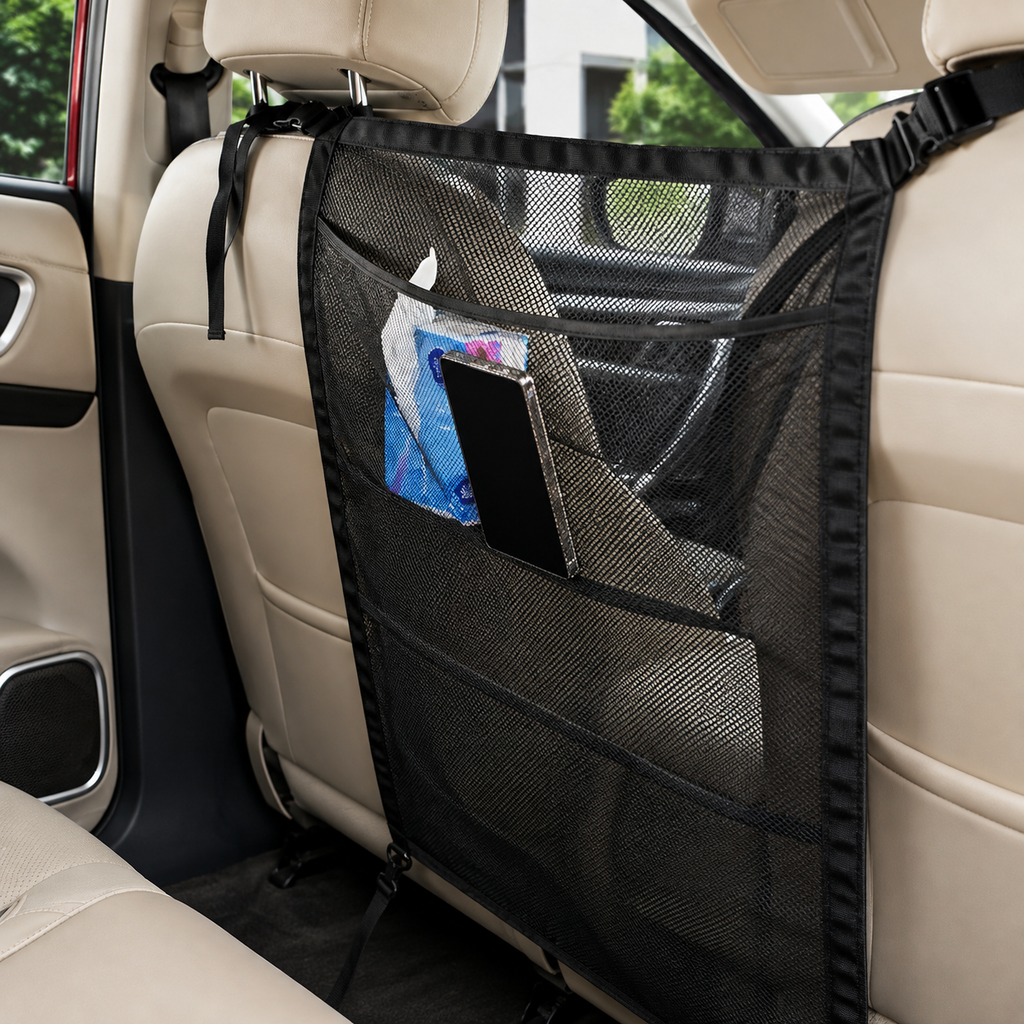 Dogstow Front-Seat Barrier | Adjustable Net with Storage Pockets