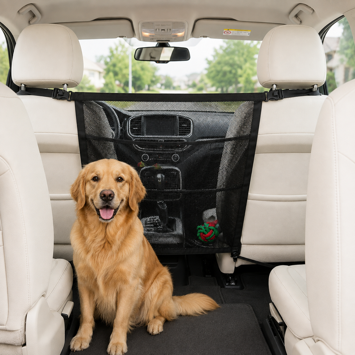 Dogstow Front-Seat Barrier | Adjustable Net with Storage Pockets