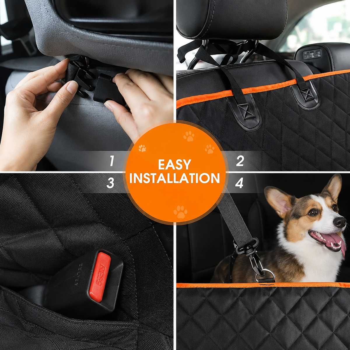 Dogstow Quilted Hammock | Water-Resistant Back Seat Cover with Side Flaps