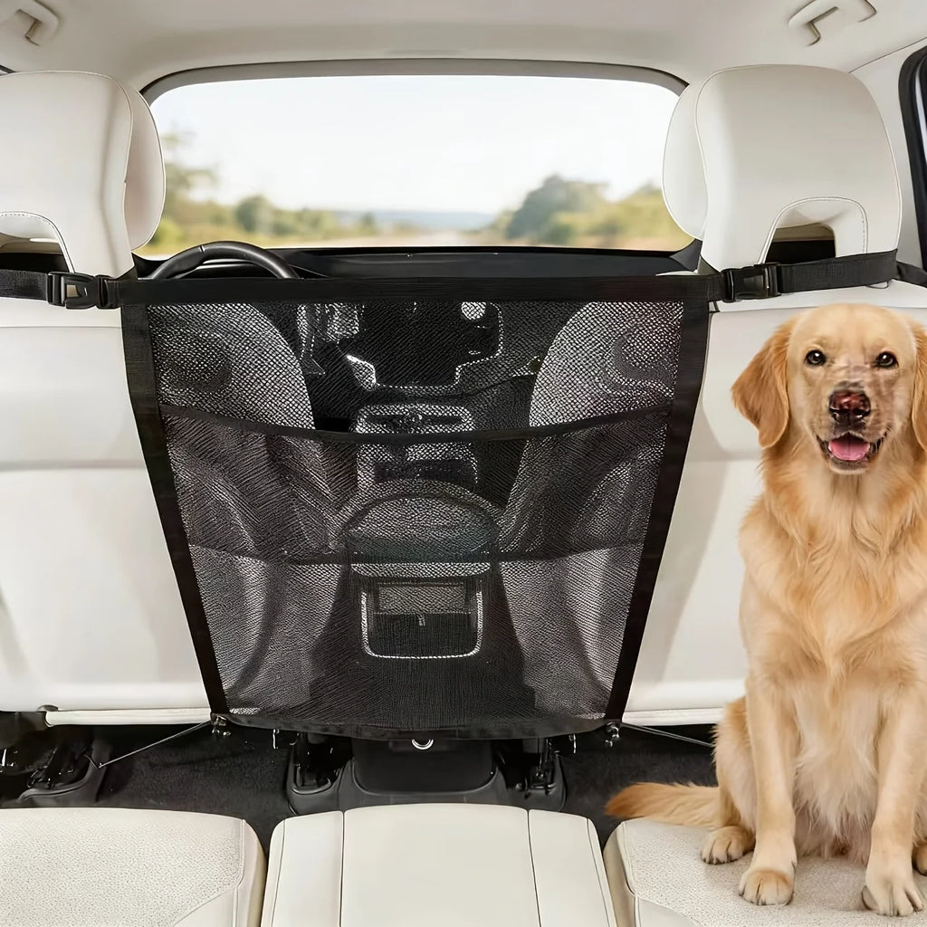 Dogstow Front-Seat Barrier | Adjustable Net with Storage Pockets