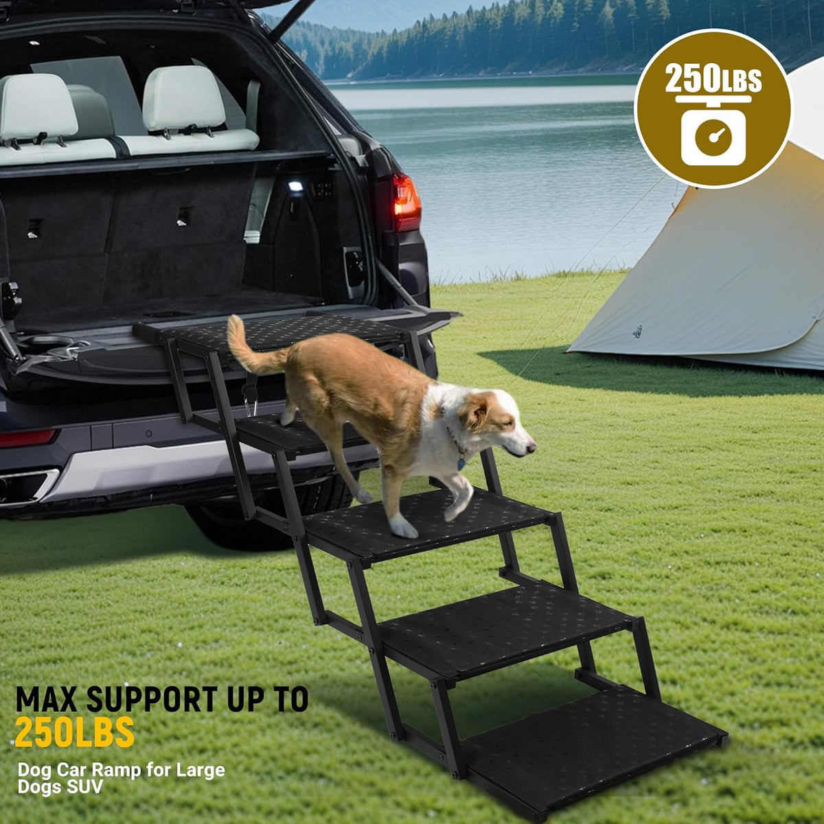 Dogstow StepUp | Foldable Dog Car Stairs for SUVs & Trucks — Non-Slip Steps, Holds 200 lbs