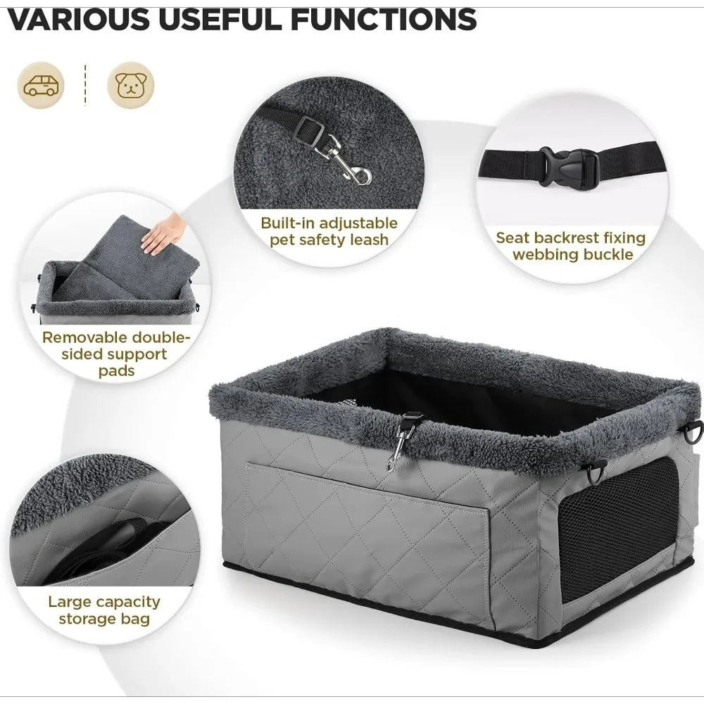 Dogstow SkyBox | Deluxe Dog Car Booster Seat for Small Dogs — Metal Frame + Safety Leash, Up to 20 lbs
