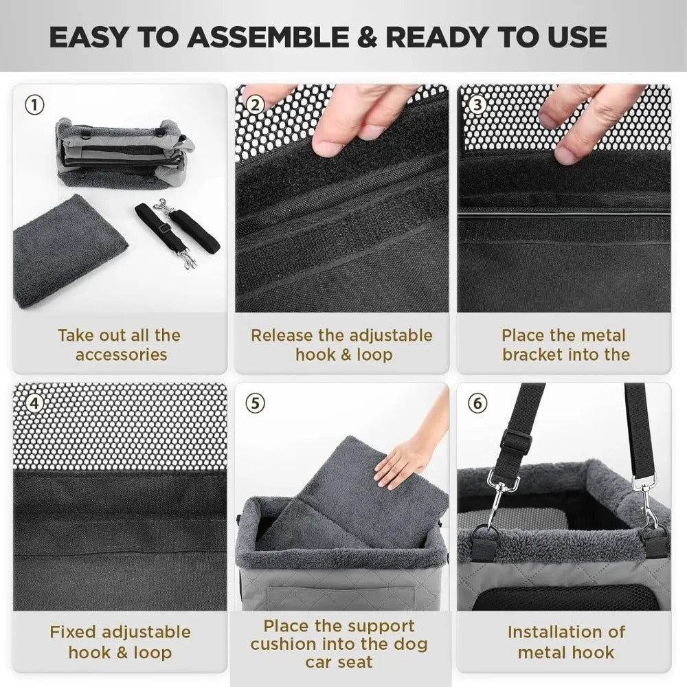 Dogstow SkyBox | Deluxe Dog Car Booster Seat for Small Dogs — Metal Frame + Safety Leash, Up to 20 lbs