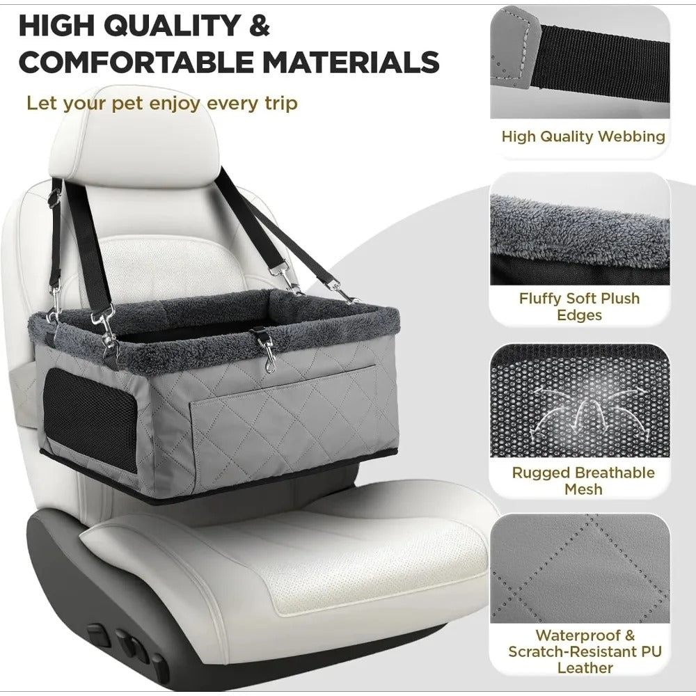 Dogstow SkyBox | Deluxe Dog Car Booster Seat for Small Dogs — Metal Frame + Safety Leash, Up to 20 lbs