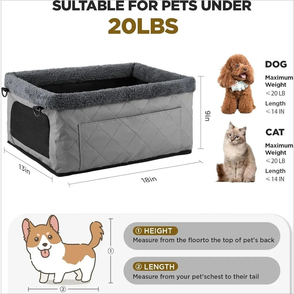 Dogstow SkyBox | Deluxe Dog Car Booster Seat for Small Dogs — Metal Frame + Safety Leash, Up to 20 lbs